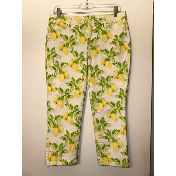Talbots Women’s Signature Crop Pants Summer Lemon Pattern Size 8P - Picture 1 of 12